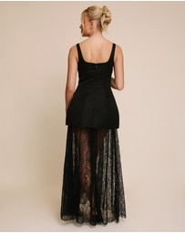 Six Stories - Strappy Cup Detail Satin Dress with Lace Skirt
