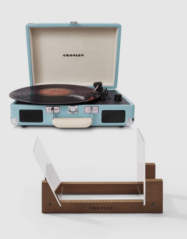 Crosley - Crosley Cruiser Bluetooth Portable Turntable - Turquoise + Bundled Crosley Record Storage Display Stand