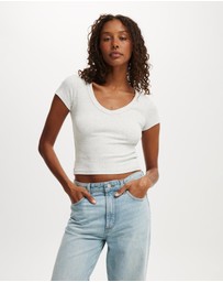 Cotton On - Goldie Rib V Neck Short Sleeve