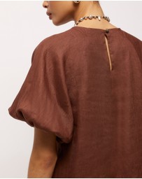 AERE - Brea Puff Sleeve Linen Mini Dress