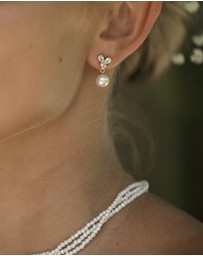 Elli Jewelry - Earrings Ear Hangers Elegant with Zirconia And Synt. Pearl in 925 Sterling Silver Gold Plated