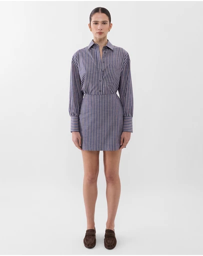 Farage - Chambray Stripe Mini Skirt