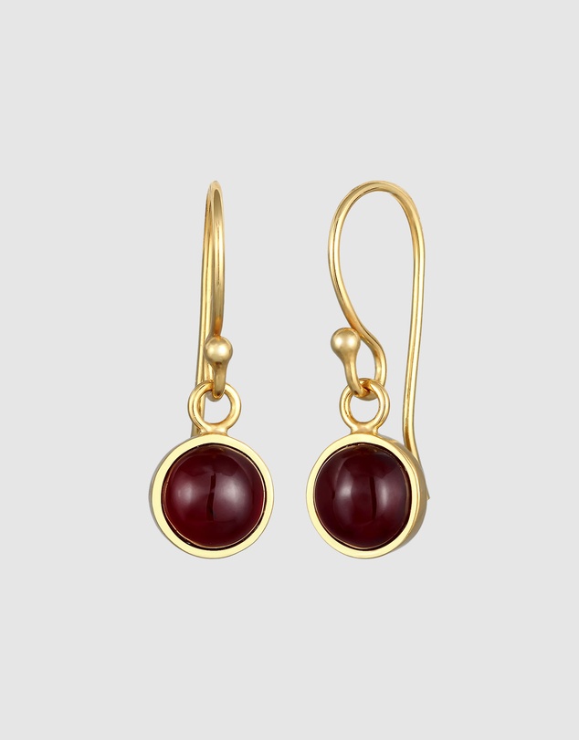 Elli Jewelry - Earrings Ear Hanger Basic Round with Garnet Gemstone in 925 Sterling Silver gold plated