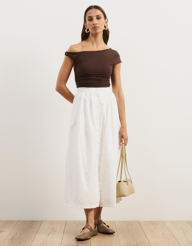 Atmos&Here - Cleo Cotton Button Midi Skirt