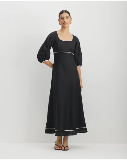AERE - Alaia Linen Contrast Bind Midi Dress