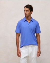Trenery - Linen Cotton Jersey Polo in Vivid Blue