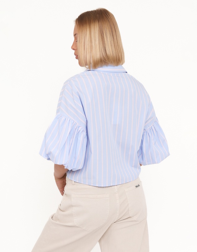 Petal & Pup - Zella Puff Sleeve Button Up Shirt - Blue White Stripe