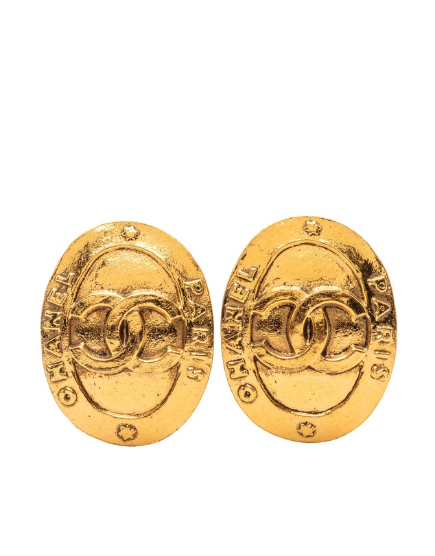 Pre-Loved by Azura Reborn - Pre-Loved CC Gold Plated Logo Oval Clip On Earrings