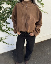 Dazie - Kyla Funnel Suede Look Bomber Jacket