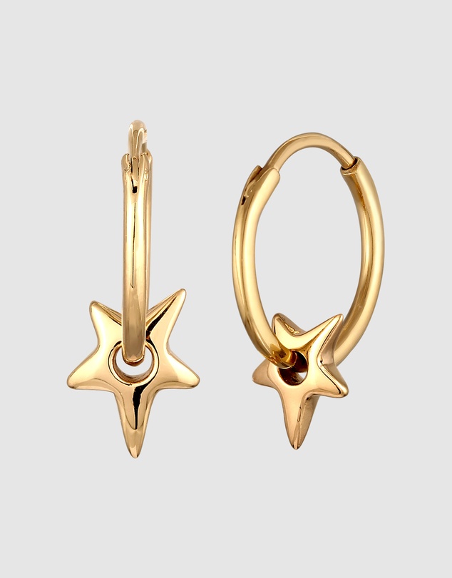 Elli Jewelry - Star Hoop Earrings in Gold-Plated 925 Silver