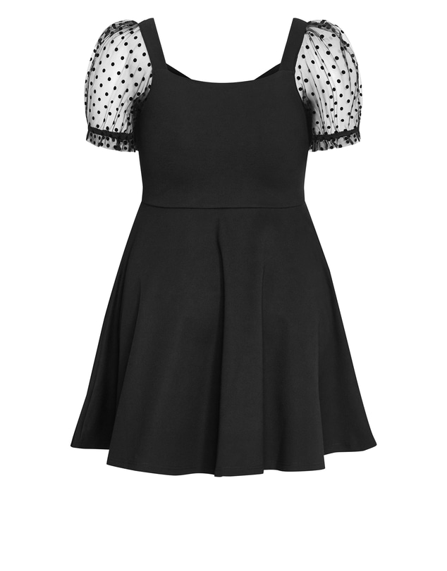 City Chic - Plus size Asher Spot Short Sleeve Skater Dress - black