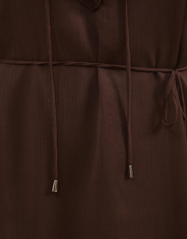 Atmos&Here - Stella Lightweight Crinkle Georgette V Neck Long Sleeve Mini Dress With Frill Detail