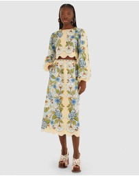 Farm Rio - Garden Scarf Blue Long Sleeve Blouse