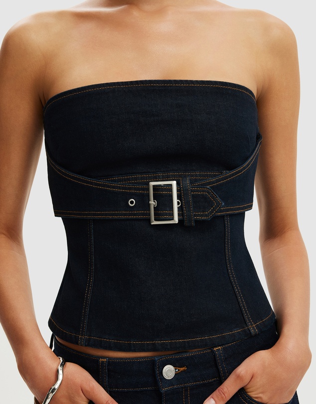 Cotton On - Belted Bust Denim Top