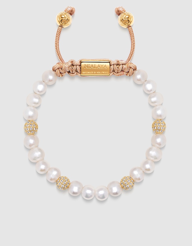 Nialaya Jewellery - Women's Beaded Bracelet with Pearl and Gold