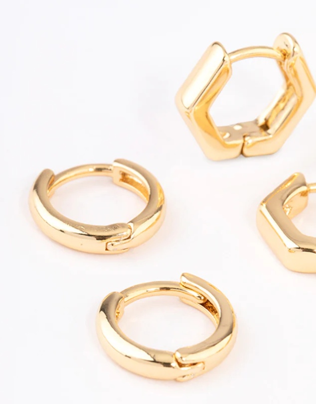 Lovisa - Gold Plated Brass Hexagon Hoop Earrings Pack