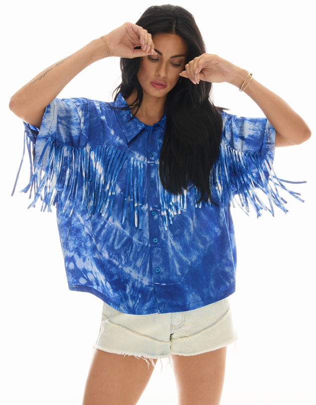 THE TALES - Ibiza Sky Silk Fringed Shirt