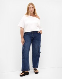 City Chic - Plus size Harley Fit Oaklyn Cargo Short Wide Leg Jean - dark wash