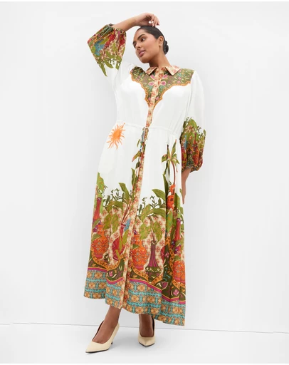 City Chic - Plus size Fools Paradise Print Maxi Dress - ivory
