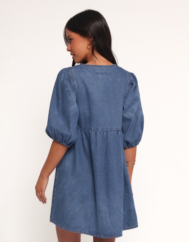 Petal & Pup - Romana Tie Front Mini Dress - Dark Denim
