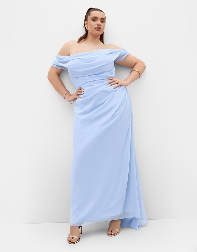 City Chic - Plus size Soft Love Off Shoulder Maxi Dress - sky blue