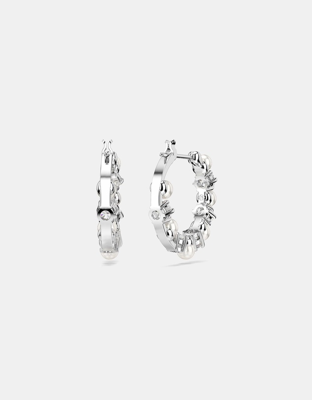 Swarovski - Matrix Drop Earrings, Crystal Pearl, Round Cut, White, Rhodium Plated