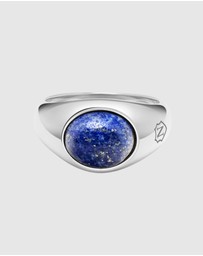 Nialaya Jewellery - Silver Oval Signet Ring with Blue Lapis