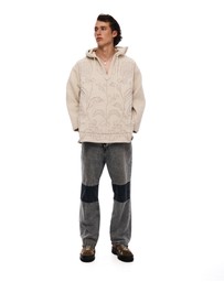 THE TALES - Textured Flower Embroidered Hooded Jacket