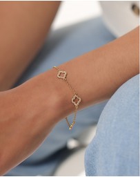 Elli Jewelry - Bracelet Clover Leaf with White Zirconia 925 Sterling Silver Gold-plated