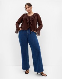 City Chic - Plus size Luscious Sheer Ruffles Top - chocolate