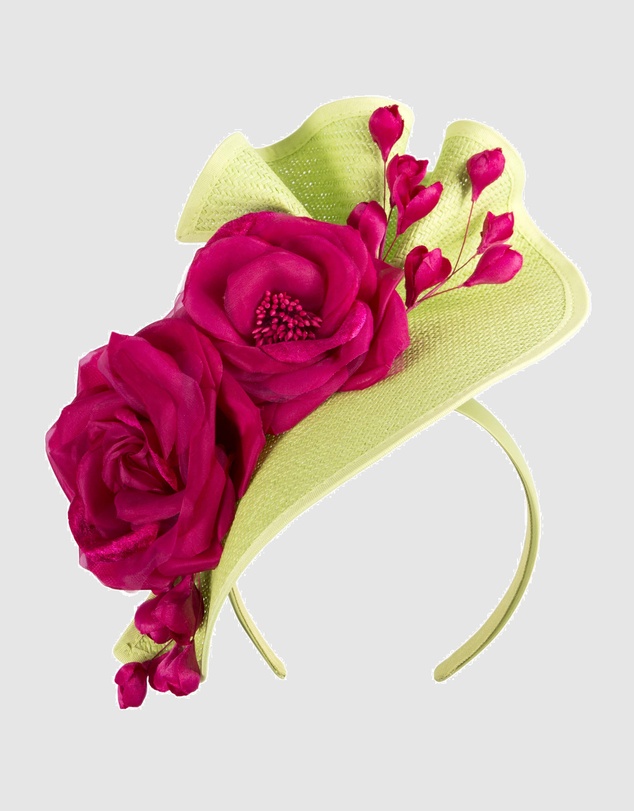 Fillies Collection - Bespoke Sculpted Lime Fuchsia Racing Fascinator