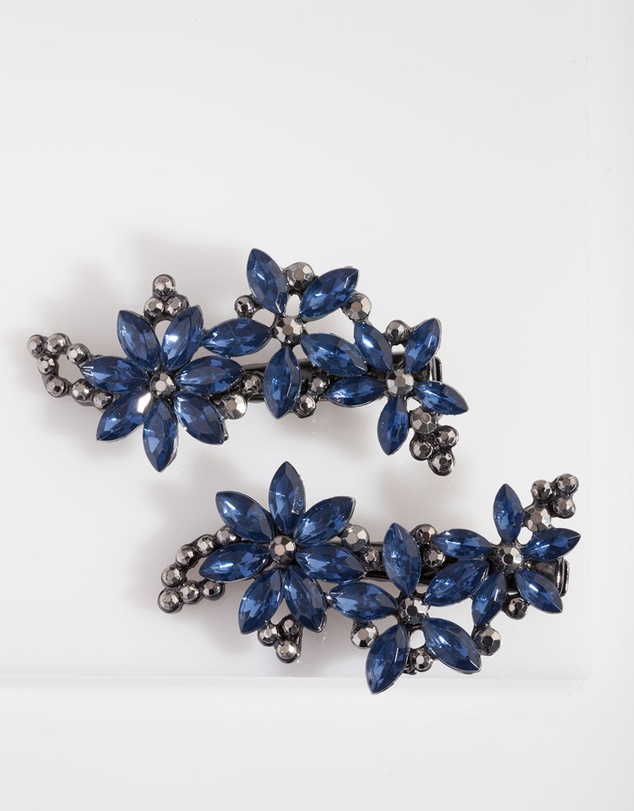 Lovisa - Gunmetal Mixed Crystal Floral Hair Clip