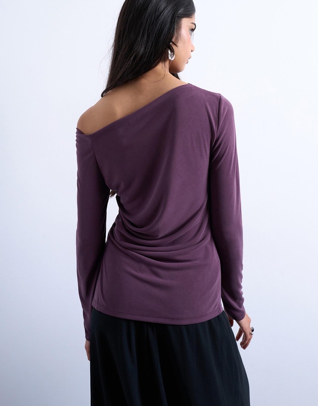 TOPSHOP - Cupro Ruched LS Top