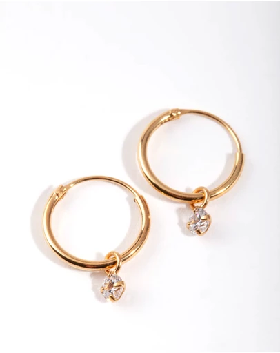 Lovisa - Gold Plated Sterling Silver Cubic Zirconia Dangle Hoop Earrings