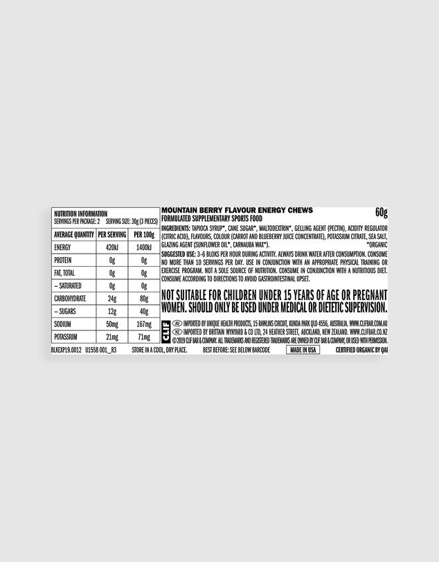CLIF - Mountain Berry Bloks Energy Chews - 18x60g