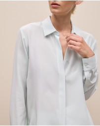 Trenery - Silk Concealed Placket Shirt in Faint Blue