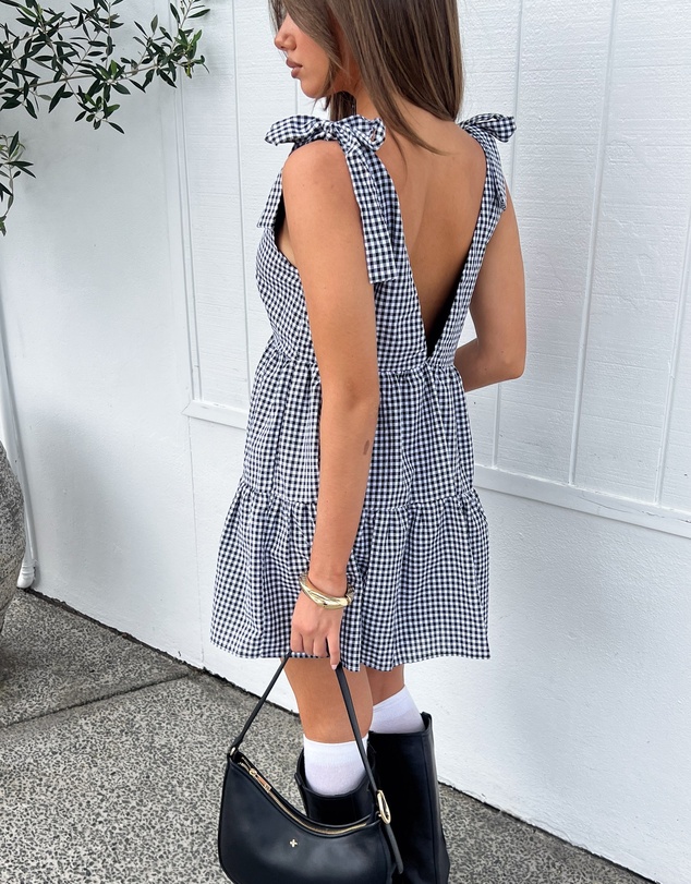 Beginning Boutique - Angel Girl Black Gingham Mini Dress