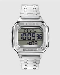 Philipp Plein - HYPER $HOCK 44MM - Silver-Tone Case - Light Display - Silver-Tone Metal Band
