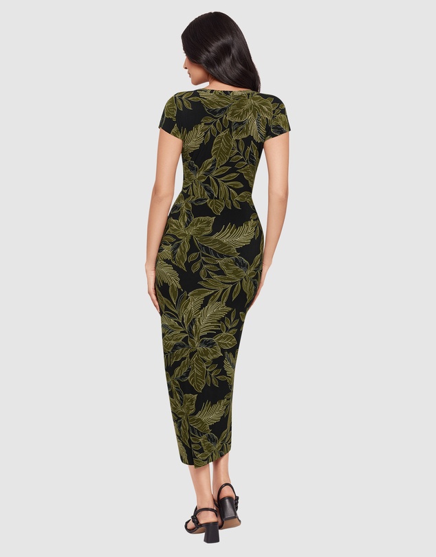 Miraclesuit Shapewear - Olive Branch Loki Cinched Wrap Waist Midi Shaping Dress
