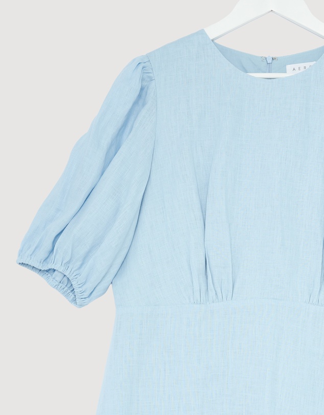 Revibe - Repaired AERE Elowen Linen Puff Sleeve Midi Dress - AU 18