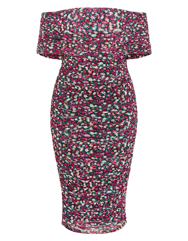 City Chic - Plus Size Dana Mesh Ditsy Print Dress - pink