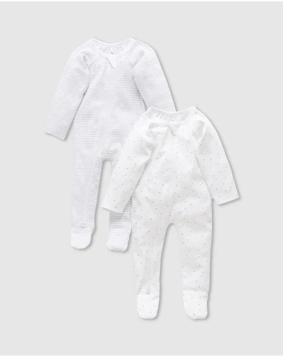 Purebaby - 2 Pack Zip Growsuit-Babies