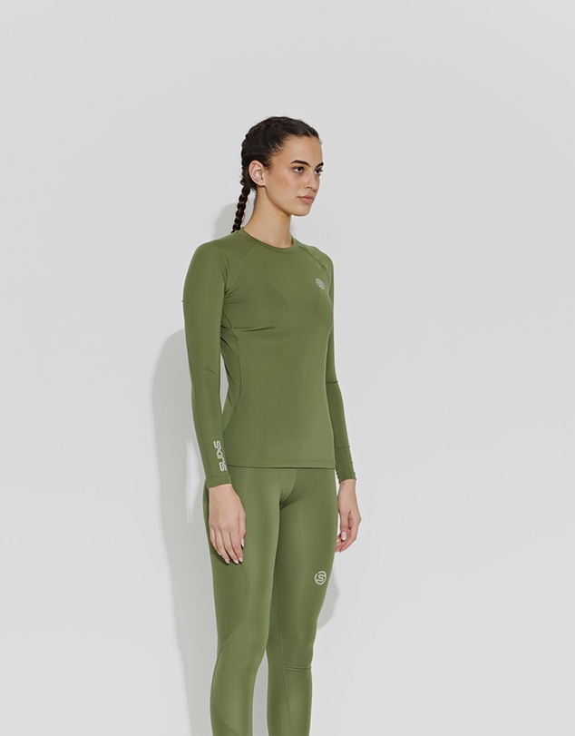 SKINS - SKINS Compression Women's Series-2 Gym Clothing Long Sleeve Top Khaki