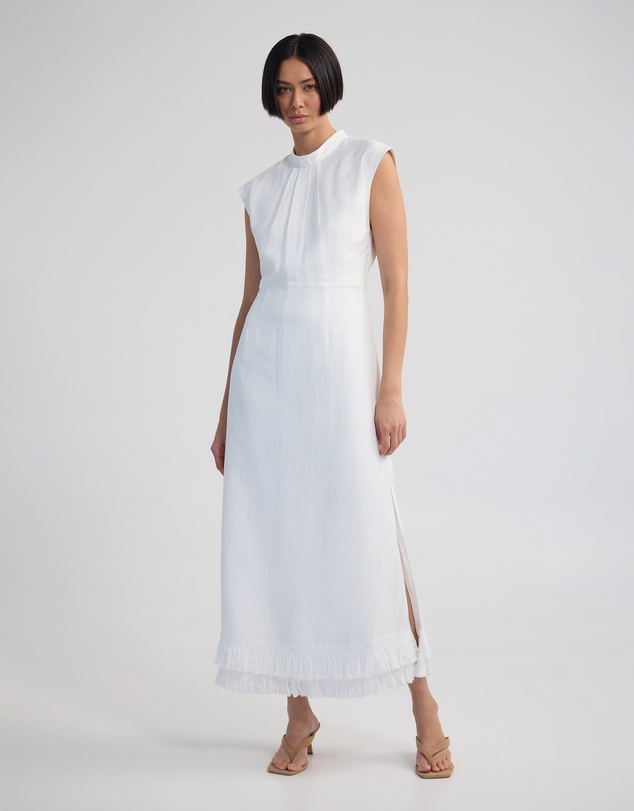 Oxford - Ingrid Fringe Trim Linen Blend Dress