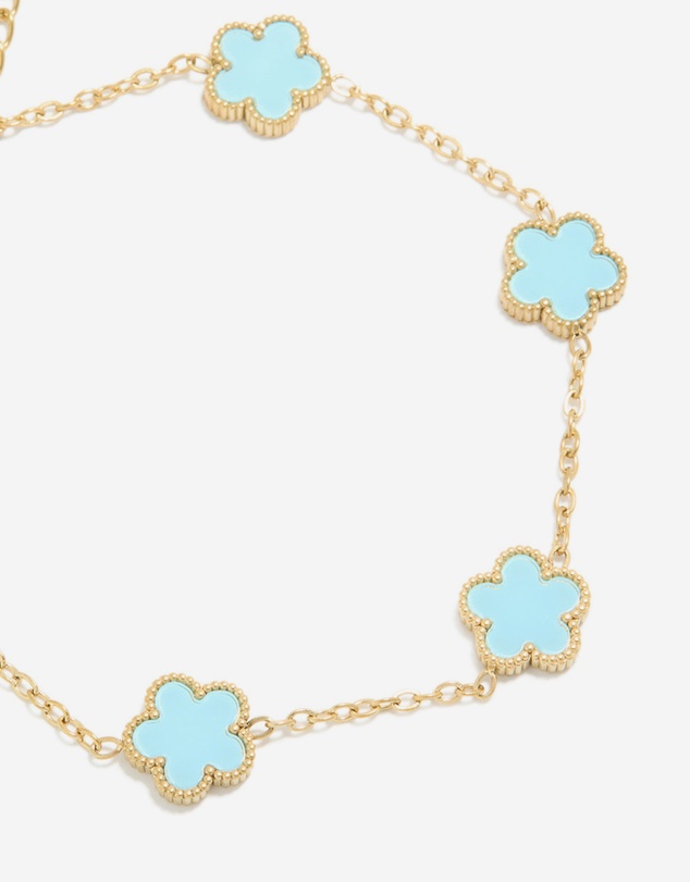 Lovisa - Waterproof Gold Plated Stainless Steel Light Blue Petal Flower Charm Bracelet