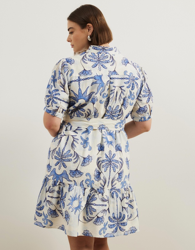 Atmos&Here Curvy - Bailey Button Front Linen Blend Mini Dress