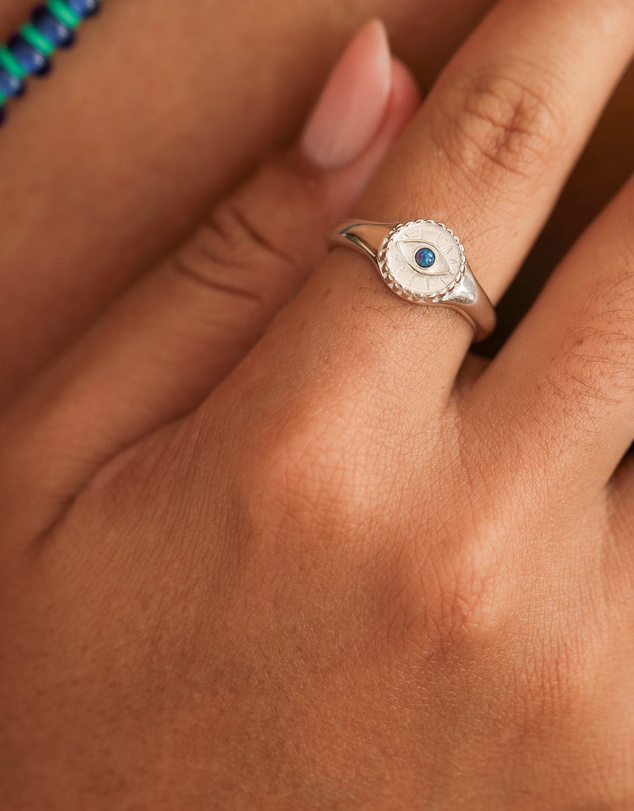 Elli Jewelry - Blue Opal Evil Eye Signet Ring in 925 Silver