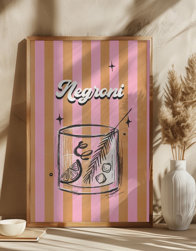 Olive et Oriel - Negroni Drink On Stripes by Baroo Bloom Art Print