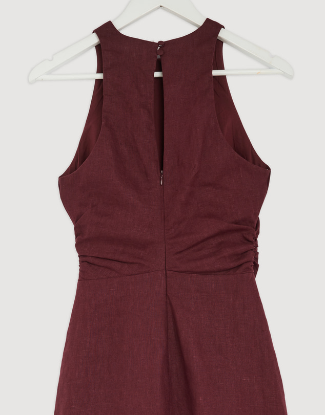 Revibe - Repaired AERE Elow Ruched Linen Midi Dress - AU 8