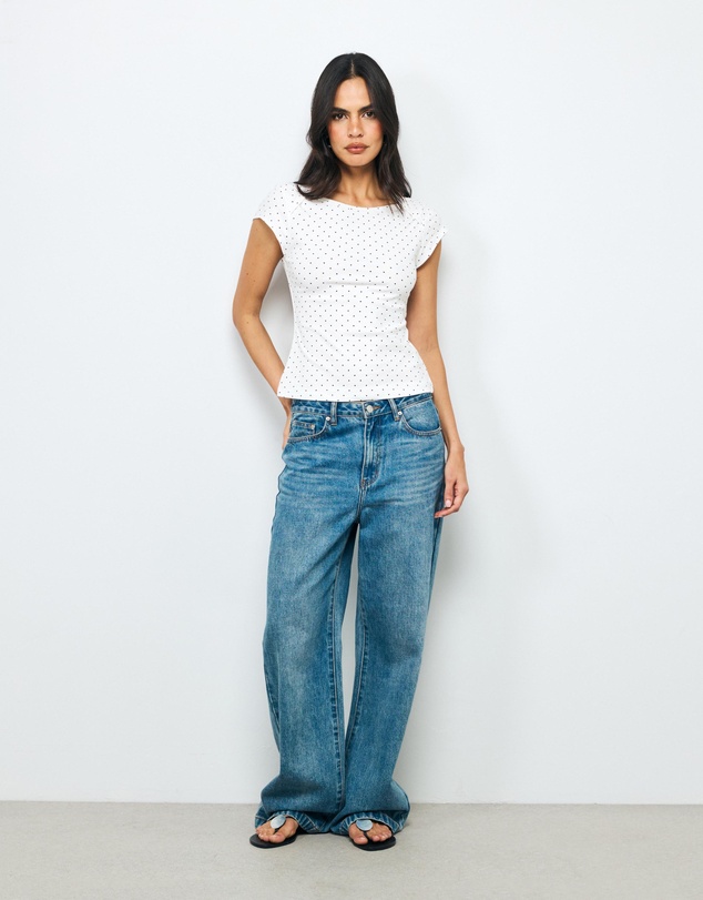 AERE - Cap Sleeve Polka Dot